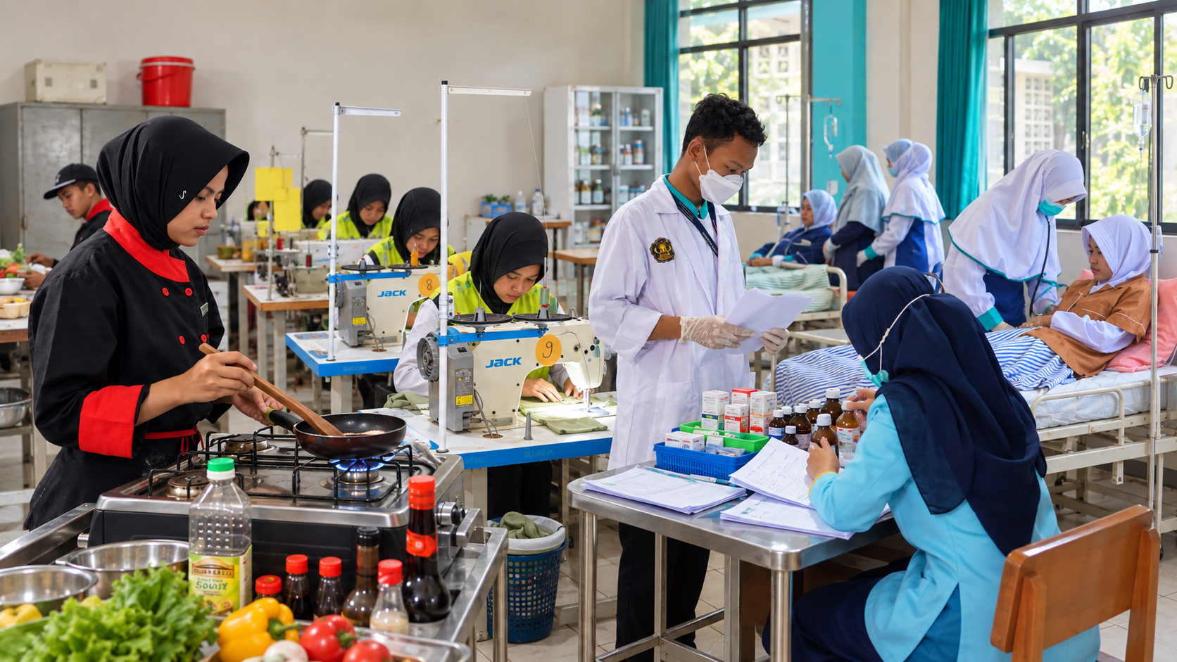 Kegiatan praktik Kuliner, Busana, Farmasi, dan Keperawatan di SMK Muhammadiyah 4 Cileungsi